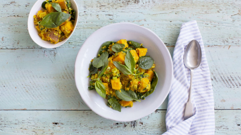 Spinach, sweet potato, lentil dhal